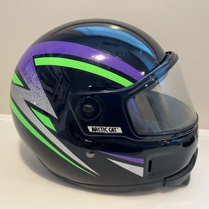 Vintage Arctic Cat Racing Snowmobile Bike Helmet Men's Medium Purple Green